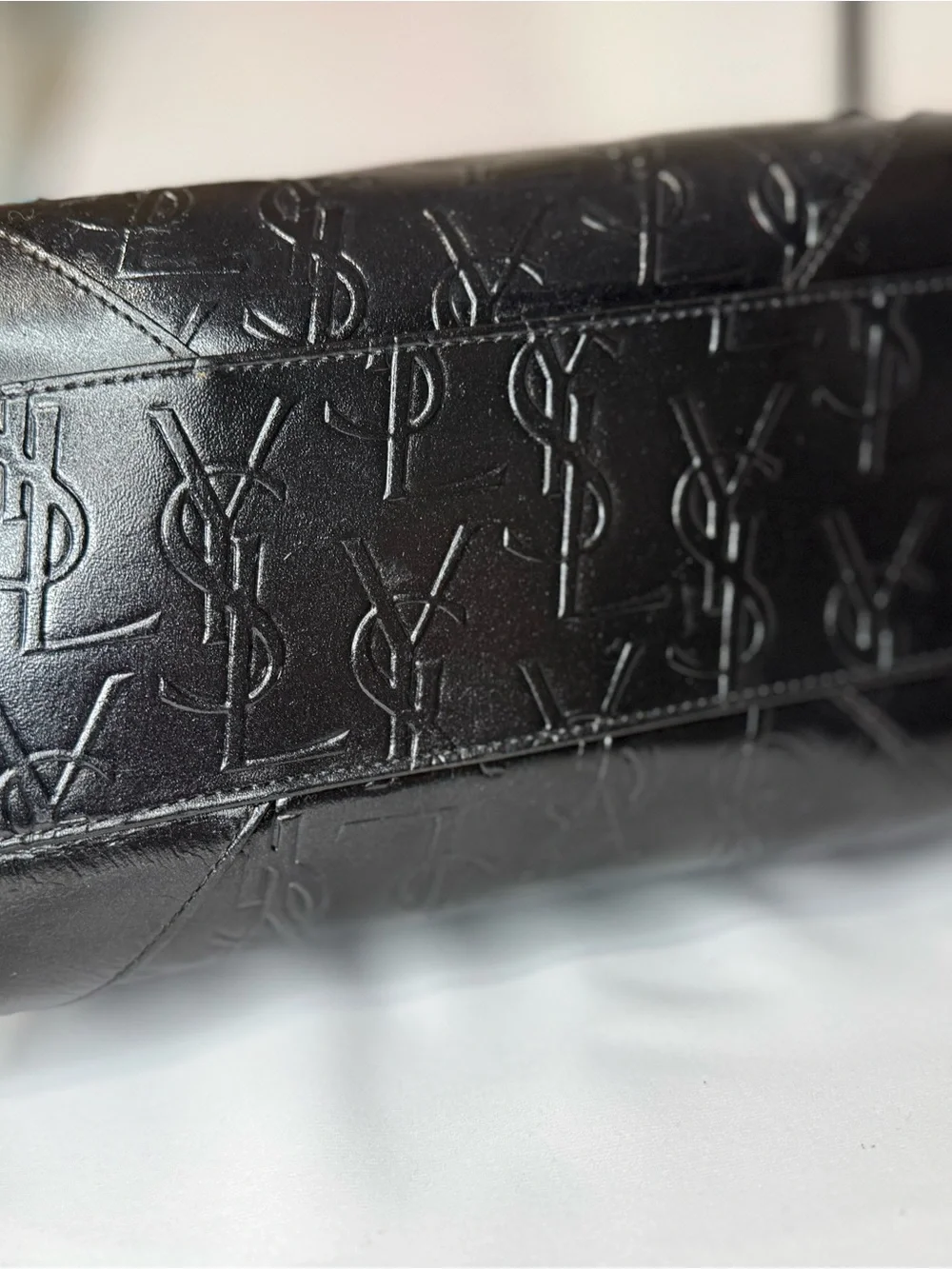 Saint Laurent Black Embossed Leather Satchel with Gold Hardware